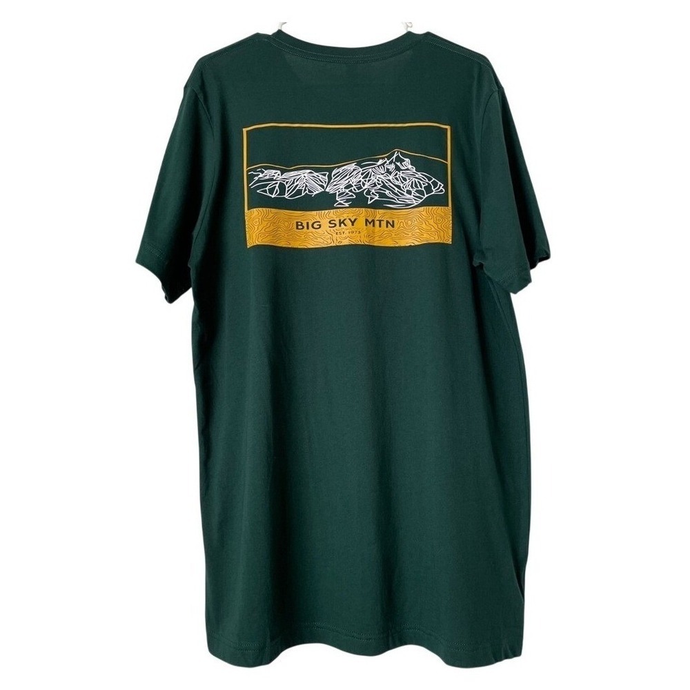 Big Sky Mountain Unisex Handmade Forest Green Graphic Crewneck T-Shirt